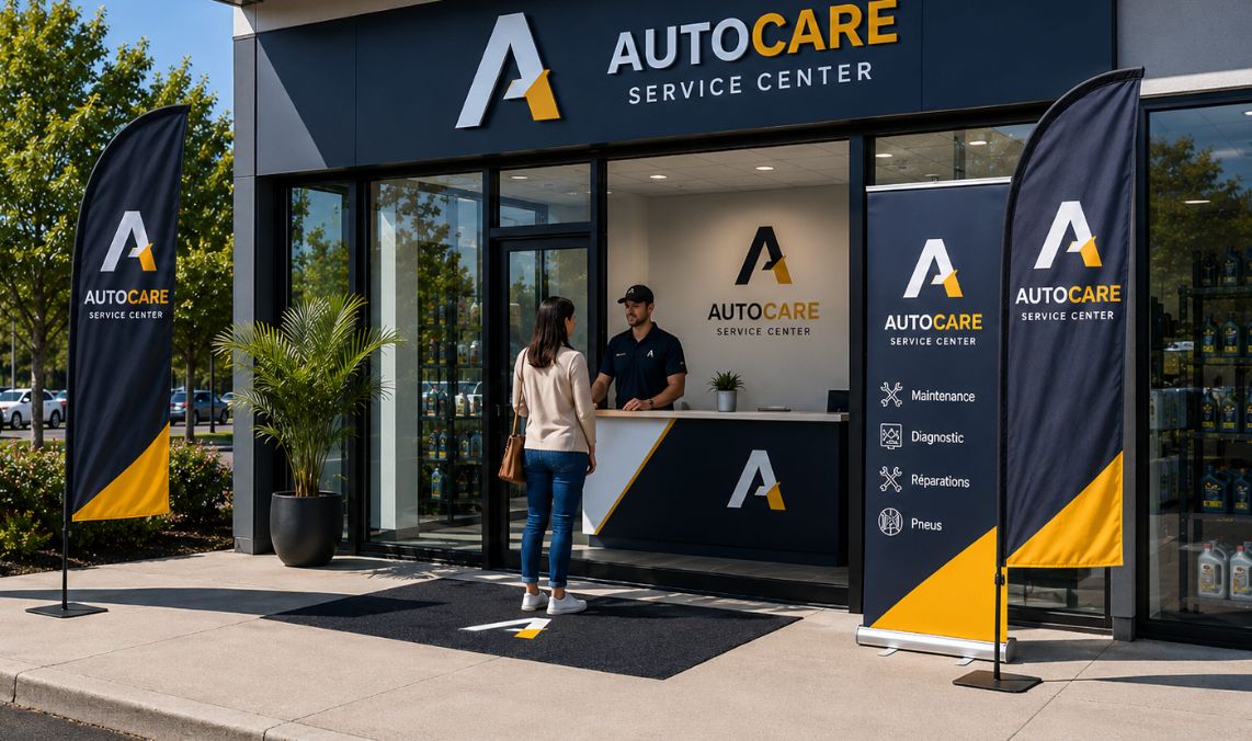 Inspiration Automobile : totems, habillage vitrine, tenues atelier